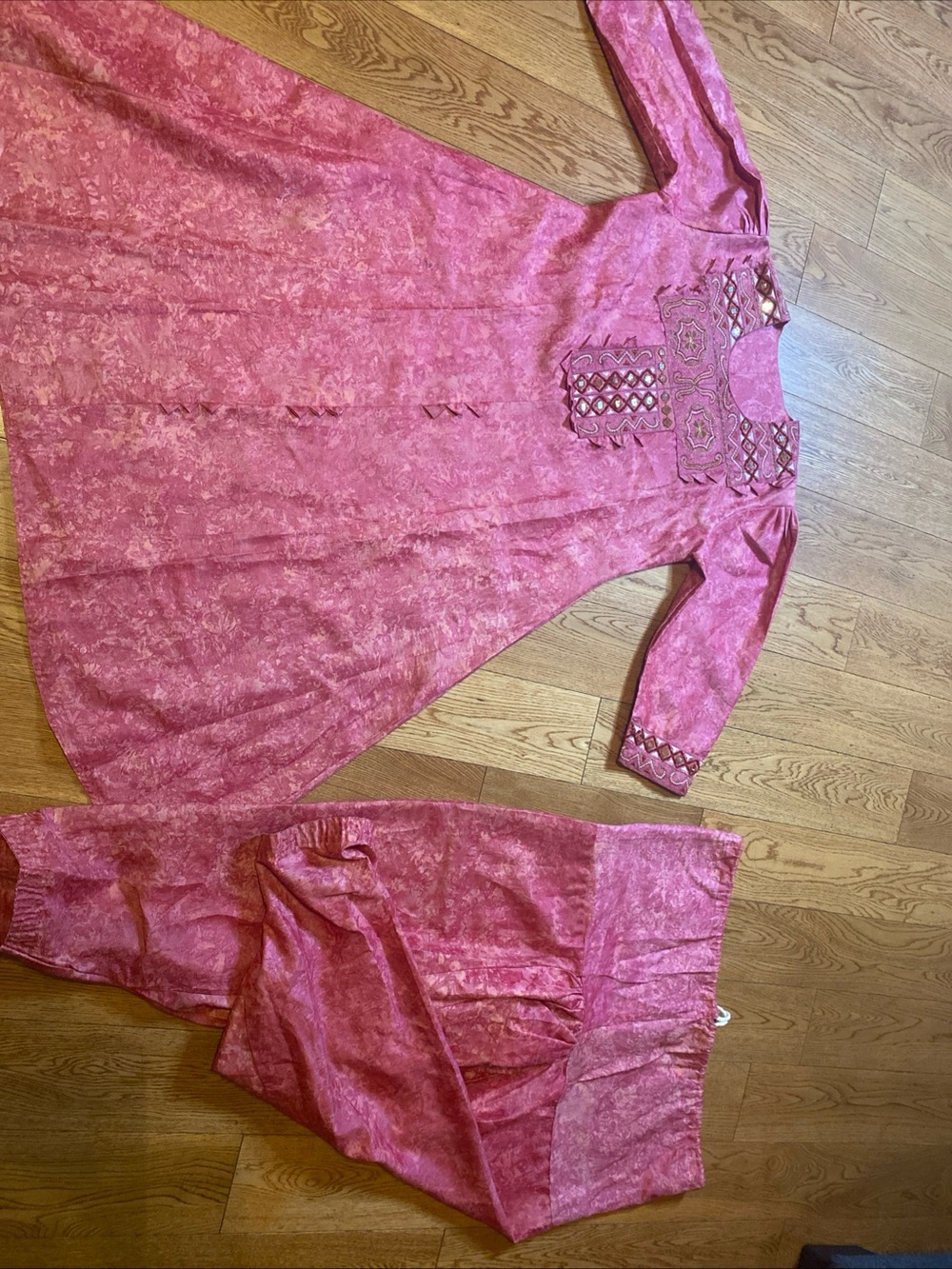 Vintage 70s Balochi Banjara Salwar Kameez Set M L Pink Mirror Work Cotton Kurti